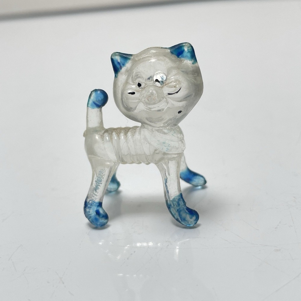 Vintage‎ Lucite Animal Plastic Cat Retro Figurine Blue Ears Paws Tail